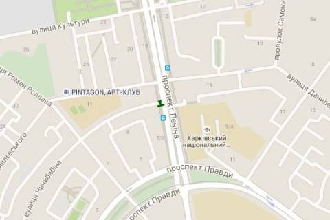 Бэклайт A в Харькове, 1.2x1.8  Науки просп. (Леніна просп.), 7 - Бориса Чичибабіна вул. схема