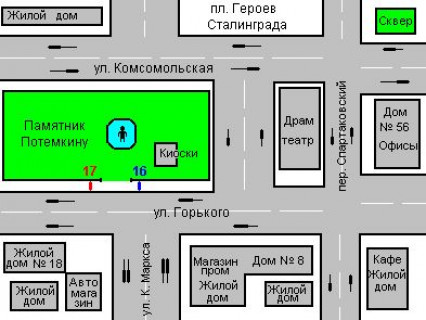 Бэклайт B в Херсоне, 1.2x1.8  Потьомкінська (Люксембург) вул. (Горького вул.), 7 - Потьомкінськая вул. схема