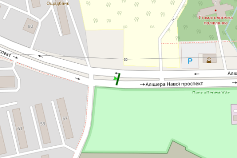 Billboard A in Vasylivka, 3x6  Alisera Navoi prosp. - Voskresens'ka st., na rozpodiluvaci (v napramku Miropil's'koj) scheme