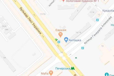 Бэклайт B в Киеве, 1.2x1.8  Лесі Українки бульв., 17/19 схема