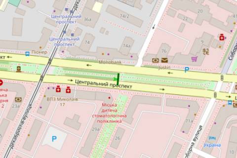 Ситилайт A в Николаеве, 1.2x1.8  Центральний просп. (Леніна просп.) - Героїв Рятувальників вул. (Лягіна) ., (№1) схема