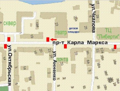 Бэклайт A в Кривом Роге, 1.2x1.8  Поштовий просп., 23 - Юрія Сича вул. схема
