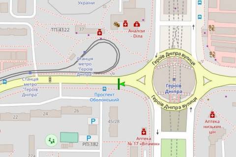 Билборд B в Киеве, 3x6  Оболонський просп. - Героїв Дніпра вул., ;ст. метро "Героїв Дніпра"  (у напрямку  Богатирської вул.) схема