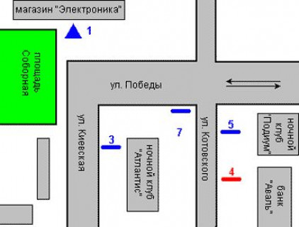 Бэклайт A в Житомире, 1.2x1.8  Михайла Грушевського вул. (Котовського вул.) - Перемоги вул., 10 схема