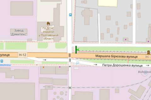 Billboard A in Poltava, 3x6  Marsala Biruzova st. - Geroiv-pozeznikiv st. scheme