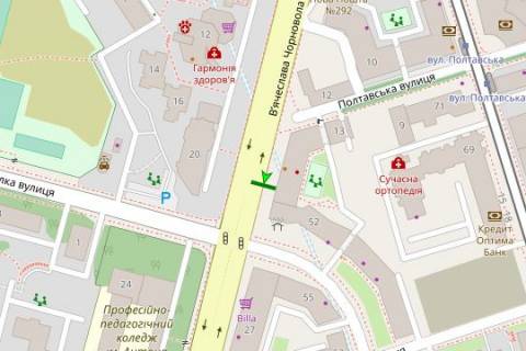 Бэклайт B в Киеве, 2.3x3.14  Чорновола В`ячеслава вул., 29А схема
