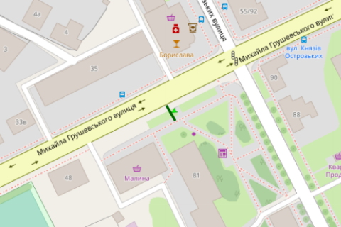 Билборд B в Житомире, 3x6  Михайла Грушевського вул. (Котовського вул.), 50 - Князів Острозьких вул. (Шелушкова вул.) схема