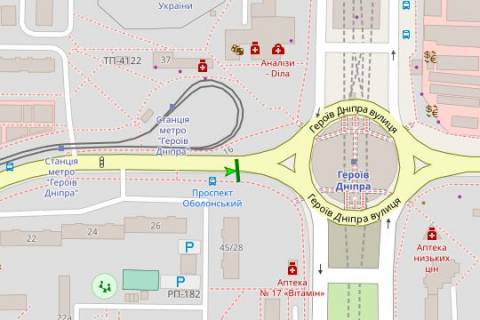 Билборд A в Киеве, 3x6  Оболонський просп. - Героїв Дніпра вул., ;ст. метро "Героїв Дніпра"  (у напрямку  станції метро) схема