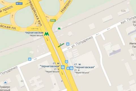 Билборд B в Киеве Хоткевича Гната вул. (Червоногвардійська вул.) - Гетьмана Павла Полуботка вул. (Попудренка)., : 40м до ст. метро "Чернігівська" (в напрямку Дарниці) схема