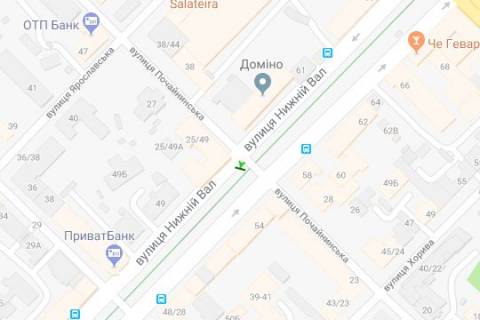 Бэклайт A в Киеве, 1.2x1.8  Нижній Вал вул., Почайнинська вул. схема
