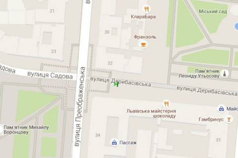 Бэклайт A в Одессе, 1.2x1.8  Дерибасівска вул., 33 - Преображенська вул. схема
