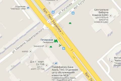 Бэклайт A в Киеве, 1.2x1.8  Лесі Українки бульв., 26 площа навпроти ЦВК України, праворуч -зупинка громадського транспорту схема