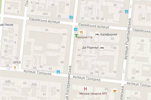 Беклайт A у Одесі, 1.2x1.8  Європейська вул. (Катерининська)., 45 - Єврейска вул. схема