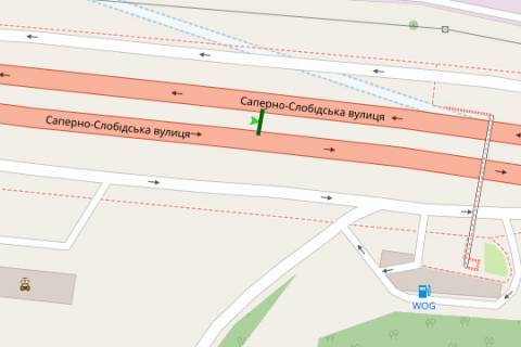 Бэклайт A в Киеве, 6x3  Саперно-Слобідська вул., 104 на розподілювачі №1 (у напрямку Південого мосту) схема
