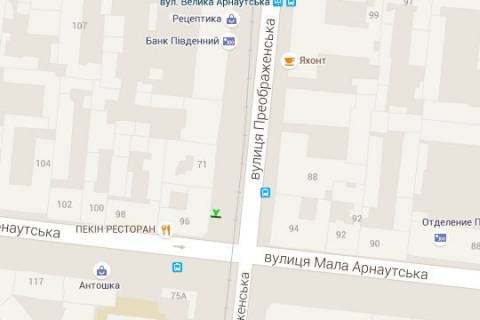 Ситилайт A в Одессе, 1.2x1.8  Преображенська вул. - Мала Арнаутська вул., 96 схема