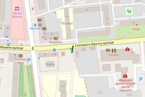 Billboard A in Poltava, 3x6  Oleksandra Oksancenka st. - Grusevs'kogo Mihajla st. scheme