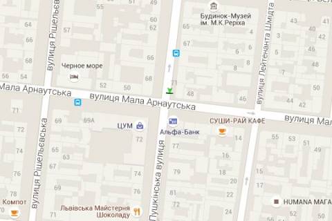 Бэклайт B в Одессе, 1.2x1.8  Італійська вул. (Пушкінська)., 73 - Мала Арнаутська вул., 48 схема