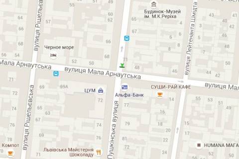 Ситилайт B в Одессе, 1.2x1.8  Італійська вул. (Пушкінська)., 73 - Мала Арнаутська вул., 48 схема