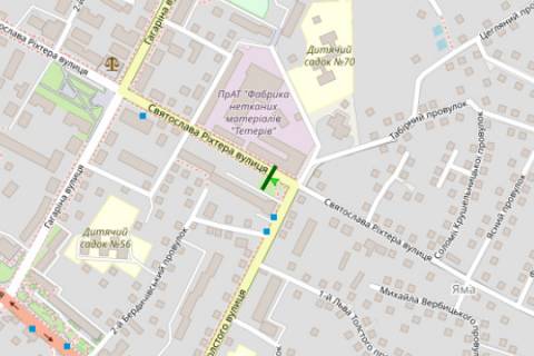 Билборд B в Житомире, 3x6  Святослава Ріхтера вул. (1 Травня вул.) - Льва Толстого вул. схема