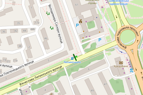 Citylight A in Lviv, 1.2x1.8  Vaceslava Lipins'kogo st., 5 - T. Okunevs'kogo st. scheme
