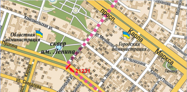 Бэклайт A в Днепр (Днепропетровск), 1.2x1.8  Лесі Українки (Пушкіна) просп. - Лазаря Глоби (Сєрова, Фабра) вул. схема
