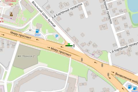 Билборд A в Житомире, 3x6  Миру просп. - Вільський Шлях вул. схема