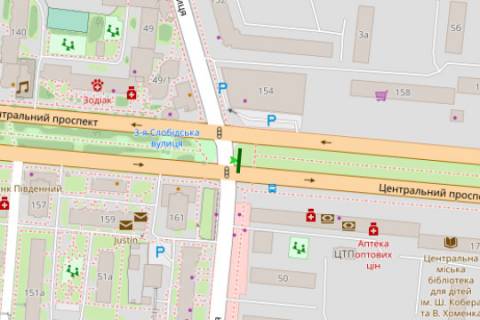 Призма A в Николаеве, 3x6  Центральний просп. (Леніна просп.) - 3-я Слобідська вул. (Дзержинського вул.), №2 (призма) - 67111 схема