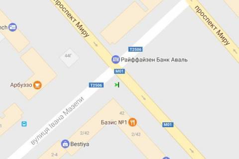 Ситилайт A в Чернигове, 1.2x1.8  Миру просп. - Івана Мазепи вул. (Щорса вул.) схема