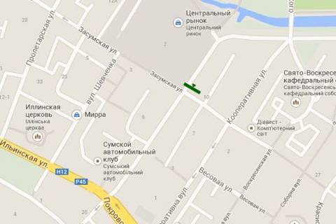 Билборд B в Сумах, 3x6  1-а Набережна р. Стрілки вул. - Сурогінський пров. (9-го Травня пров.) схема