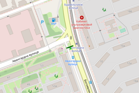 Билборд B в Николаеве, 3x6  Богоявленський просп. (Жовтневий просп.) - Авангардна вул. схема