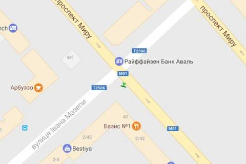 Бэклайт A в Чернигове, 1.2x1.8  Миру просп. - Івана Мазепи вул. (Щорса вул.) схема