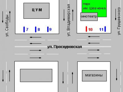 Бэклайт B в Хмельницком, 1.2x1.8  Проскурівська вул. - Володимирська вул. схема