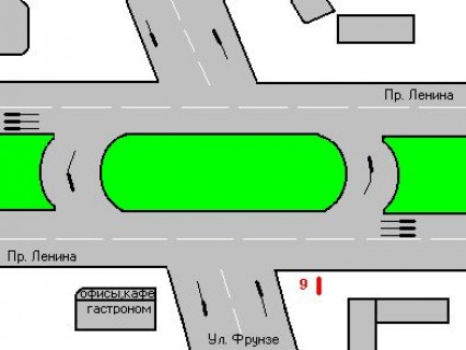 Бэклайт A в Николаеве, 1.2x1.8  Центральний просп. (Леніна просп.), 21 - Шосейна вул. (Фрунзе вул.) схема