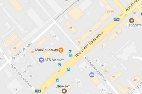 Ситилайт A в Чернигове, 1.2x1.8  Перемоги просп. - Княжа (Кирпоноса) вул. схема