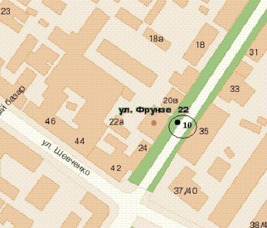 Бэклайт A в Полтаве, 1.2x1.8  Європейська вул. (Фрунзе)., 22 схема