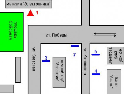 Бэклайт B в Житомире, 1.2x1.8  Соборна пл., 2 - Кафедральна вул. схема