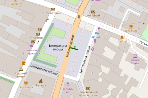 Бэклайт B в Черновцах, 1.2x1.8  Центральна пл., (№2) - Головна вул. схема