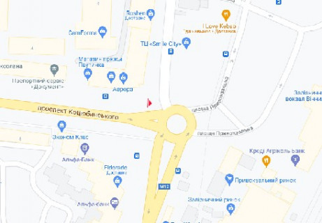 Видеоборд A в Виннице, 2.3x3.14  Михайла Коцюбинського вул. — Батозька вул (кол. Кірова вул.). (залізнич. вокзал) - 665604 схема