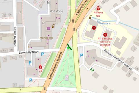 Billboard A in Poltava, 3x6  Evropejs'ka st. - Kagamlika st. scheme