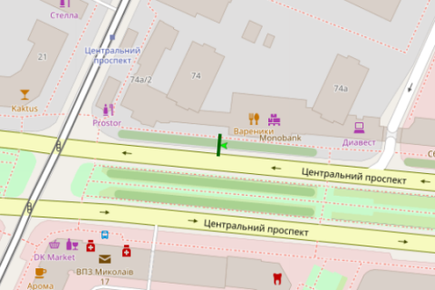 Ситилайт A в Николаеве, 1.2x1.8  Центральний просп. (Леніна просп.), 74 схема