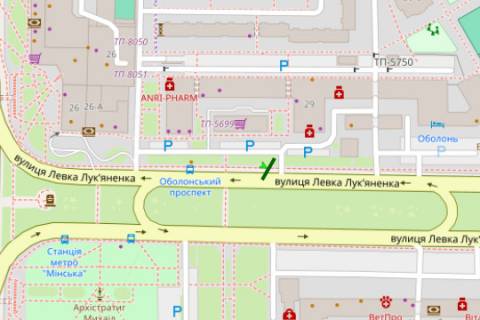 Бэклайт B в Киеве, 2.3x3.14  Левка Лук'яненка вул., 29А схема