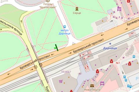 Бэклайт B в Киеве, 4x8  Броварський просп.,  перед шляхопровідом Будівельників вул. схема