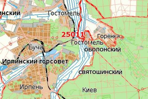 Билборд A в Киеве Київ - Ковель, 10км+000м від Києва  (Гостомель) (в напр. Ирпеня) схема