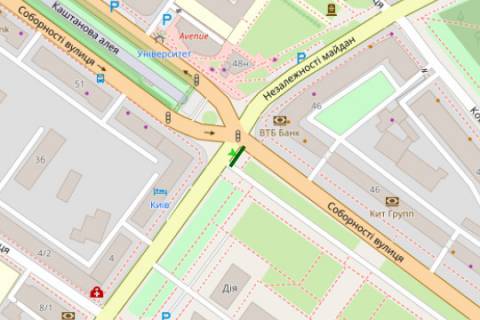 Білборд, Бігборд (Борд)  A у Полтаві, 3x6  вул. Соборності (Жовтнева). - Сінна вул. схема