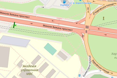 Билборд B в Киеве Миколи Бажана просп., 250 метрів до Харьківської пл. схема