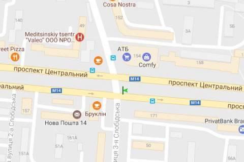 Билборд B в Васильевке, 3x6  Центральний просп. (Леніна просп.) - 3-я Слобідська вул. (Дзержинського вул.), №2 ((размір площини 3,2х6,2)) схема