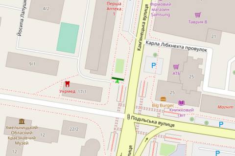 Беклайт B у Хмельницькому, 2.3x3.14  Кам`янецька вул., 38 - Подільська вул. схема