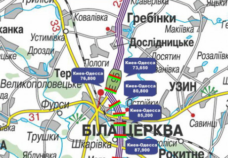 Билборд A на трассах Киевской области, 3x18  Траса M-05, Київ-Одеса, 73,650 (Напрямок з  Одеси в Киів) схема