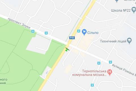 Билборд A в Тернополе, 3x6  15-го Квітня вул. - Романа Купчинського вул. - Злуки просп. схема