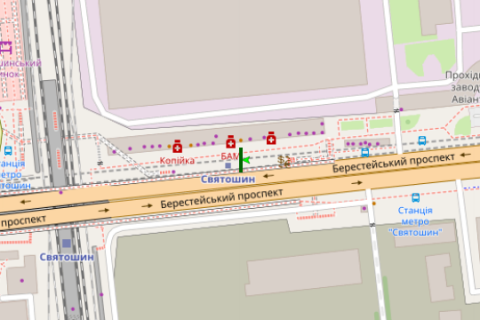 Видеоборд A в Киеве, 4x8  просп. Берестейський (Перемоги).,  ст.метро "Святошин",біля ринку ((розширення 768х384)) - 663182 схема
